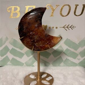 Moon-Shaped Amber Crystal on Gold Stand